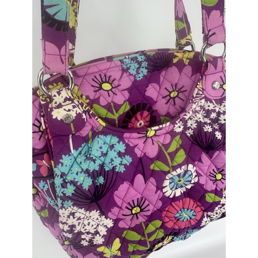 Vera Bradley Flutterby Purse Tote Shoulder Bag Zip Purple Flower Butterflies EUC - Picture 9 of 16